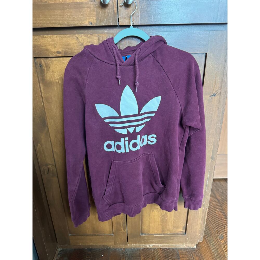 Adidas Originals Trefoil Hoodie Small Maroon Burgundy White Logo Pullover